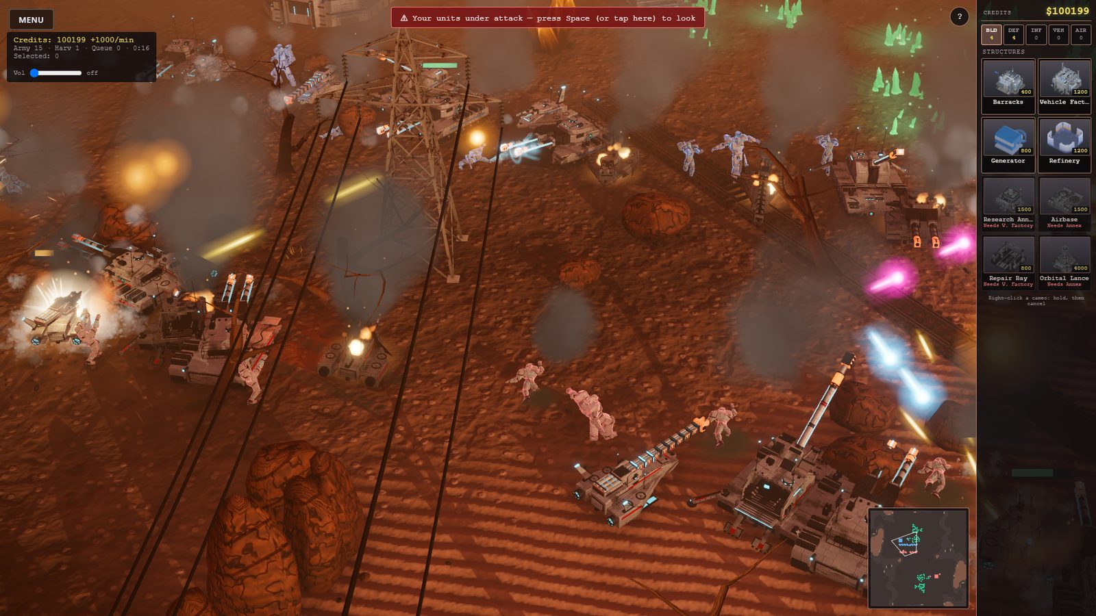 Mid-battle on Ember with beams and smoke