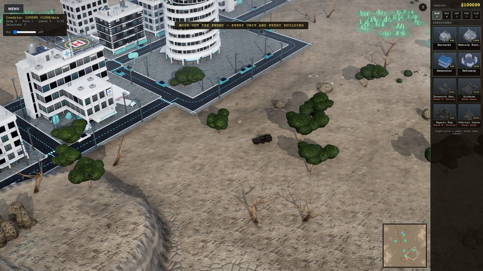 A generated sci-fi city beside open ground